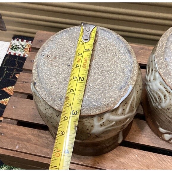 Art Pottery Creamer & Sugar Stoneware Brown Earth Tones White Drip Glaze Accent - Picture 11 of 15